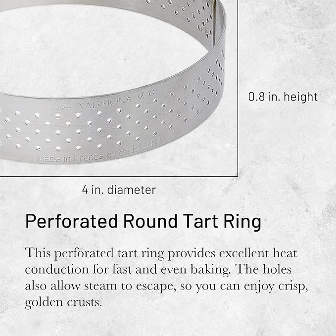 de Buyer Perforated Round Tart Ring - 4” Diameter, 0.8” Height - Perfect for Baking Beautifully Crisp Tarts - Easy to Use & Clean - Made in France