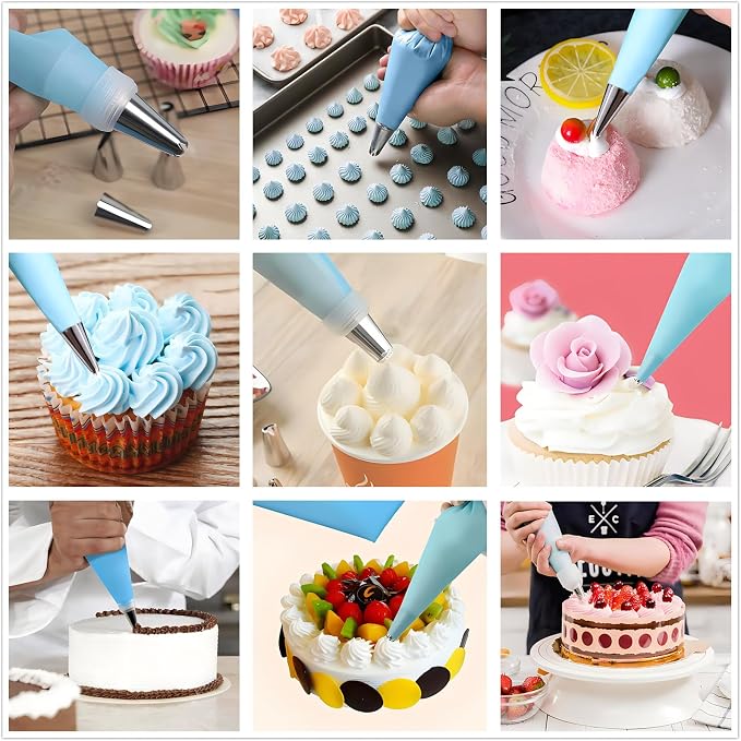 ANSLYQA Pastry Piping Bags Set, 28 Pcs Baking Tools | 10 Pcs Large 18 Inch Reusable Silicone Icing Bags, 8 Couplers and 10 Frosting Bag Ties for Cake Cupcake Decorating