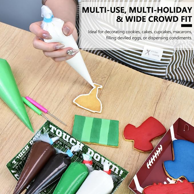 Artcome 129pcs Thickened Tipless Piping Bags Set - 100pcs Heavy-Duty Disposable Pastry Bags - 12 Silicone Ties, 12 Clips, 4 Scriber Needles & 1 Scraper - Ideal for Cookie & Cake Holiday DIY Decorating