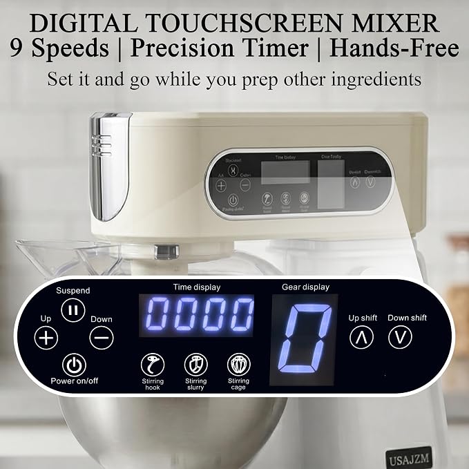 5.3 Qt Tilt-Head Stand Mixer, 9-Speed Electric Food Mixer | 9-Speed Control, Stainless Steel Bowl, Dough Hook Whisk Flat Beater, Splash Guard, Easy Clean, for Home Baking, Almond Cream
