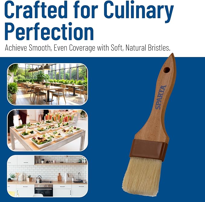 SPARTA Kitchen Basting Brush – 4037400 Basting Brush for Cooking Flat Boar Bristle Brush, Hardwood Handle for Kitchens, Restaurants, Catering, High Heat Food Prep, 2in, Pack of 12