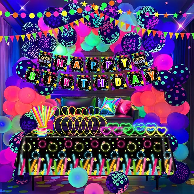 260 Pcs Neon Balloons Arch Garland Kit, Glow in the Dark Birthday Party Decorations, UV Neon Balloons Glow Party Banner Party Supplies Birthday Party Decor