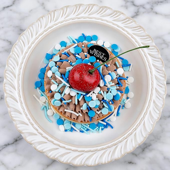 Blue Sprinkles for Cake Decorating, 4.6oz Ice Cream Sprinkles 3-Mix Nonpareils Confetti Jimmies for Cupcakes Ice Cream Dessert