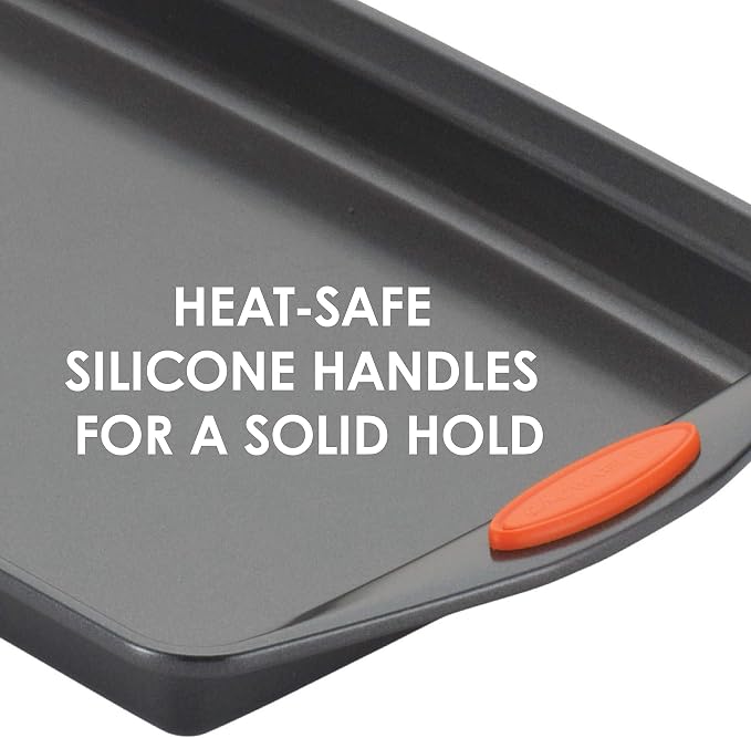 Rachael Ray Nonstick Bakeware with Grips, Nonstick Cookie Sheet / Baking Sheet - 10 Inch x 15 Inch, Gray with Orange Grips