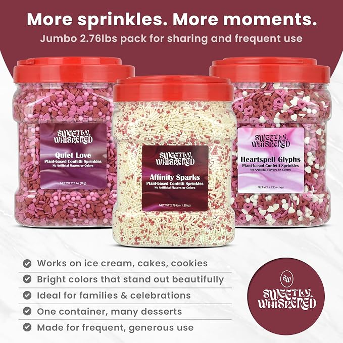 Dye-Free Red & White Bulk Sprinkles 2.76 lbs (1.25kg) - Vegan, Gluten-Free, Halal, Kosher Edible Jimmies & Nonpareils for Commercial Bakery Supplies, Professional Cake Decorating, Wholesale