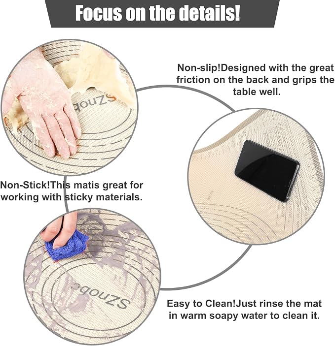 Extra Large Silicone Pastry Mat 36x24 Inch - Nonstick Baking Mats with Measurements, Great for Dough Rolling, Pastry, Pie Crust, Fondant, Cookies, Bread, Pasta, Pizza, Counter Mat