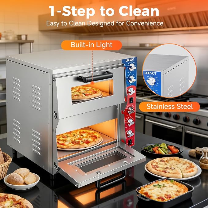 LEEVOT Commercial Double Deck 16 Inch Electric Pizza Oven | 3600W Countertop Pizza Maker with Pizza Stone for Restaurant, Food Truck & Indoor Use | ETL Certified, 120V