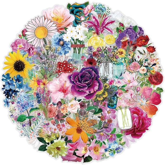 120Pcs Pressed Flowers Stickers Pack, Transparent Flower Stickers Waterproof Floral PET Decals for Water Bottles Laptop Scrapbooking Journaling Guitar Suitcase Phone Gifts for Kids Teens