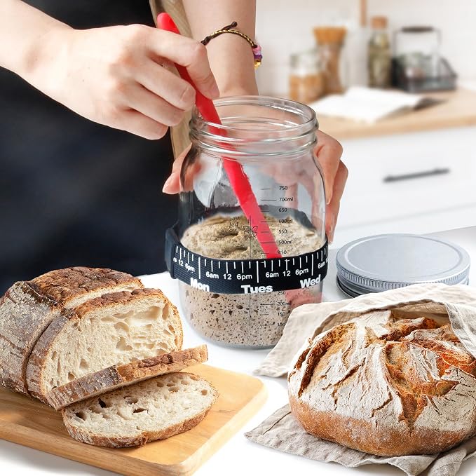 Ultimate Sourdough Starter Jar Kit 31.8 oz - Reusable Jar for Easy Bread Baking - Perfect to Make Your Sour Dough Starter - Easy to Use & Clean - Complete Sourdough Starter Kit - Great Christmas Gift