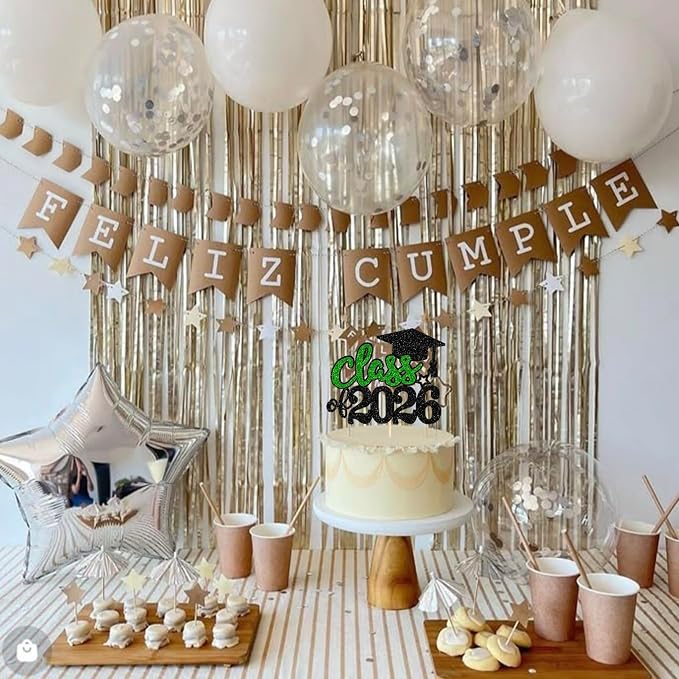 1 Pack 2026 Graduation Cake Topper Glitter Grad Cap Diploma Cake Decorations 2026 Senior Graduation Cake Pick for 2026 School Graduation Theme Party Cake Decoration Supplies Green Black