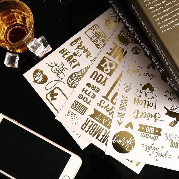 Chinco 10 Sheets Scrapbook Stickers 400+ Pcs Gold Love Stickers Foil Transfer Scrapbooking Supplies for Anniversary