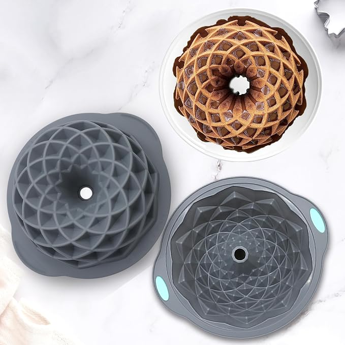 Tongjude 4 Pieces Silicone Fluted Cake Pans, 6/7/8 Cups Tube Baking Pan, Non-Stick Kitchen Oven Baking Pans, Silicone Molds for Homemade Cake, Bread and Jello, Grey