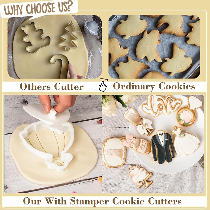 Wedding Cookie Cutters Cutter Champagne Molds 3.5" with Plunger Stamps Baking Dough Tools Cake Shapes PLA Accessories for Birdesmaid Decorative Party Kitchen Supplies