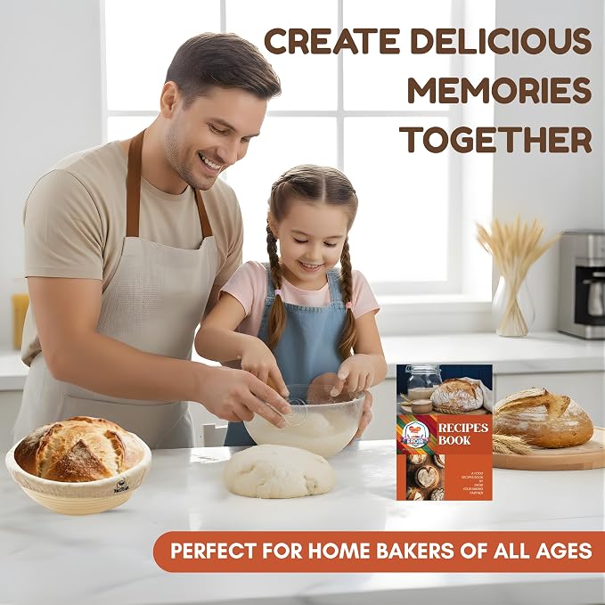 EROIR Sourdough Banneton Bread Proofing Basket Set - 9" Round 10" Oval Linen Lined Baskets Baking Supplies, Danish Whisk, Lame, Bowl Scraper, Dough Scraper, Cleaning Brush, Recipes Book