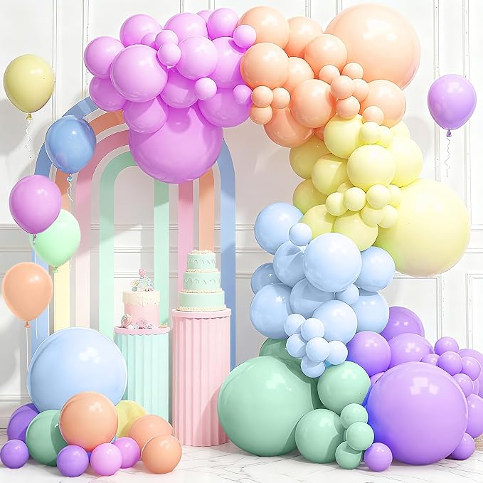 126Pcs Back to School Pastel Rainbow Balloons Arch Garland Kit, 18/10/5 Inch Macaron Pastel Spring Balloon Arch for Mother‘s Day, Unicorn Birthday Party,Baby Shower,Wedding Decoration