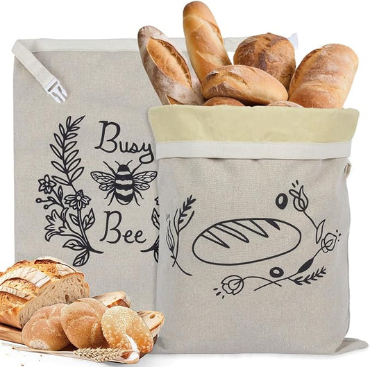Reusable Beeswax Bread Bags for Homemade Bread & Sourdough, 2-Pack XL Airtight Food Storage Bags, Organic Cotton Linen Covers - Freezer-Friendly Freshness Preservation Keeps Fresh Longer