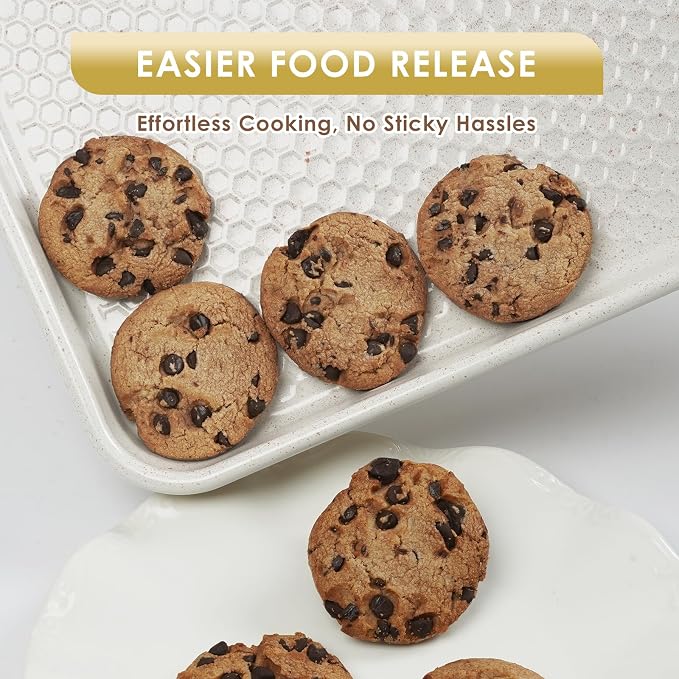 Baking Sheet Pan Set of 3, Nonstick Carbon Steel Cookie Sheets with Texture | Commercial Half/Quarter/Jelly Roll Pans Replacement Toaster Oven Tray, Heavy Duty & Easy Clean, White