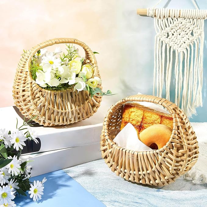 Home Organization Basket, Handwoven Rattan with Liner for and Everyday Storage Rattan Basket Handwoven with Liner Storage for Plant Pots and Home Decoration Organization