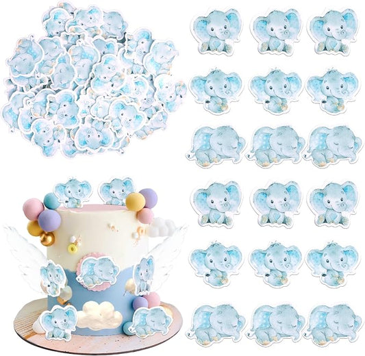 60 PCS Edible Blue Elephant Cupcake Toppers It's a Boy Baby Shower Cupcake Picks Edible Elephant Cake Decorations for Elephant Theme Baby Shower Kids Boys Birthday Party Food Decorations Supplies
