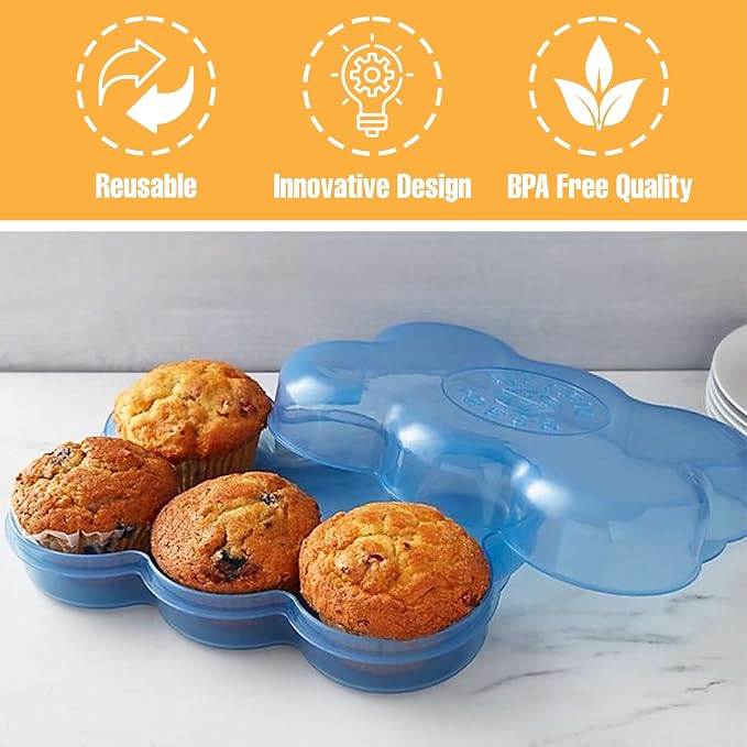 Touch Up Cup Muffin Fresh Storage Container Holder with Lid, Airtight and Reusable, BPA-Free, as seen on Shark Tank Products, Pack of 1, Holds 6 Fresh Muffins