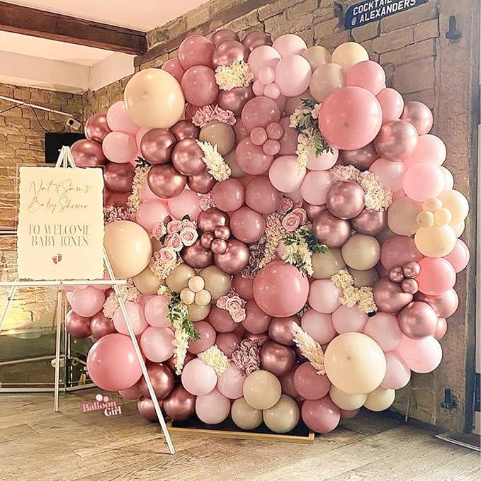 PartyWoo Dusty Pink Balloons 100pcs 12 Inch Boho Blush Lilac Pink Latex Helium Balloons for Princess Birthday Baby Shower Graduation Gender Reveal Anniversary Bachelorette Party Decorations Pink-F54