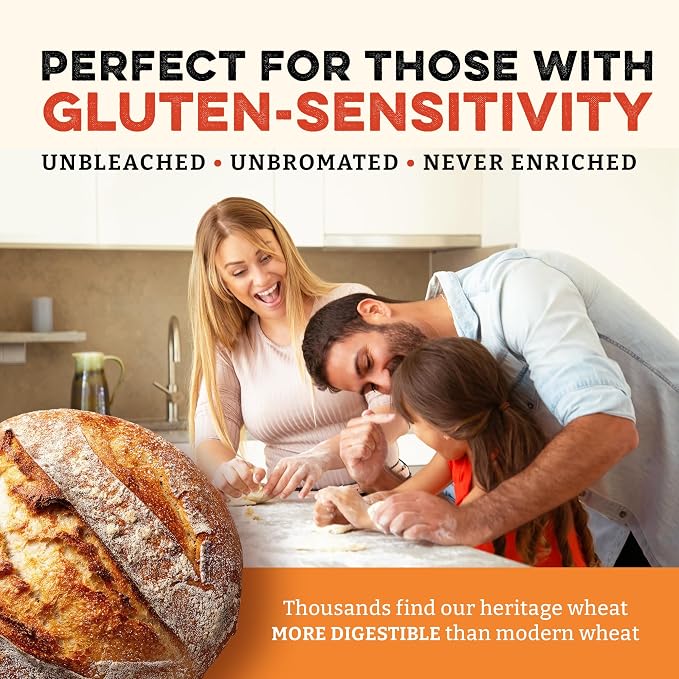 Sunrise Flour Mill Heritage Organic Whole Wheat Flour - 5 lbs | Milled from red hard wheat within 10 Days | Easier to Digest with Less Bloating | No Bleaching | Organic whole wheat bread flour