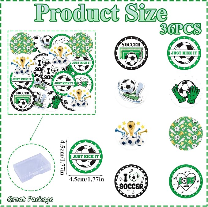 36pcs Edible Soccer Cupcake Toppers Edible Soccer Cake Decorations for Sports Ball Game Theme Baby Shower Birthday Party Cake Decorations Supplies