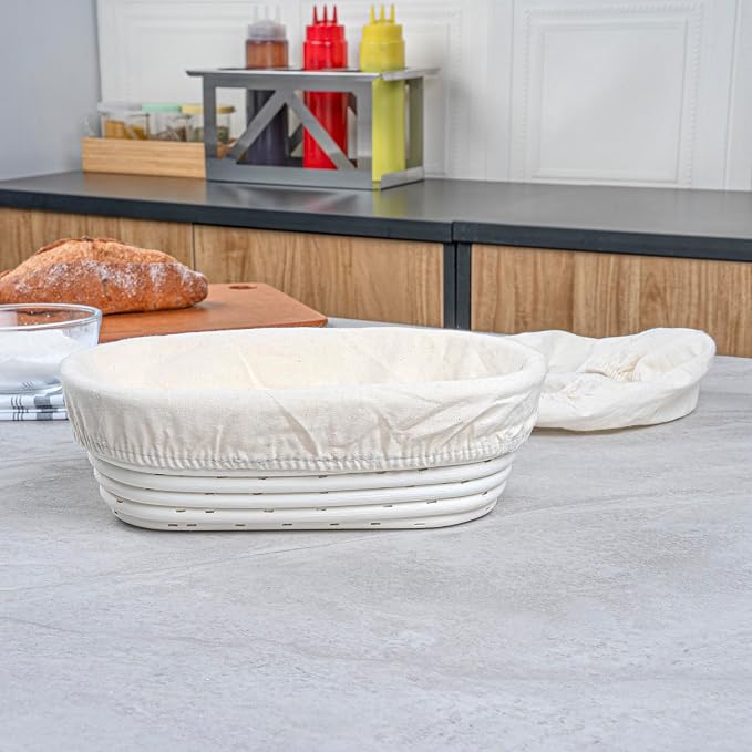 Restaurantware Bread Proofing Baskets 9 Inch Oval Pack of 10 Rattan Dough Fermentation Baskets With Cotton Liners, Oval Banneton Bread Rising Bowls For Home, Commercial, Artisanal Baking