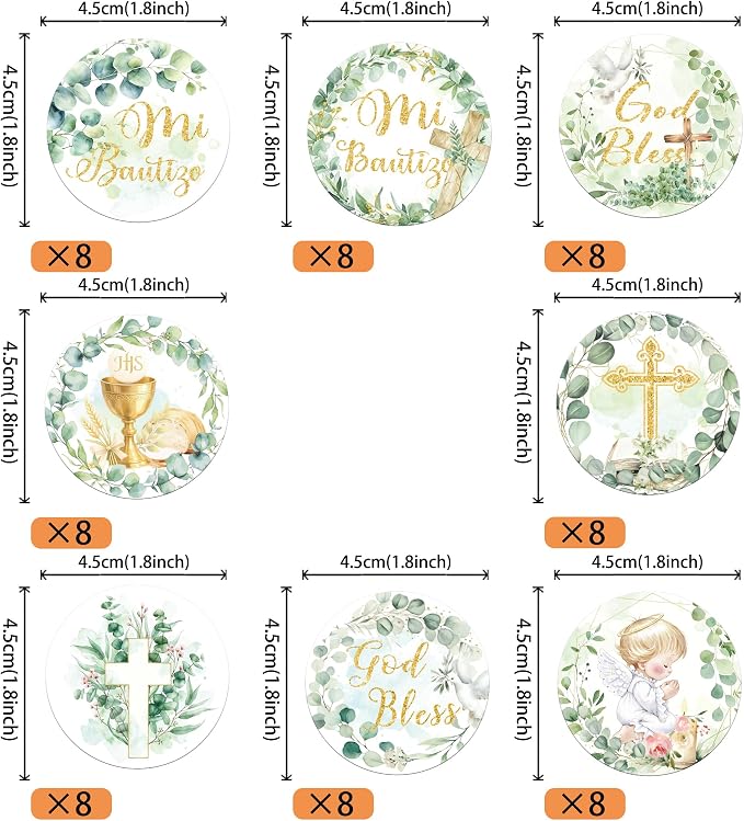 64 PCS Edible God Bless Cupcake Toppers Angel Bi Bautizo Cupcake Picks Edible Greenery Leaves Baptism Cross First Communion Cake Decorations for God Bless Theme Baby Shower Birthday Party Supplies