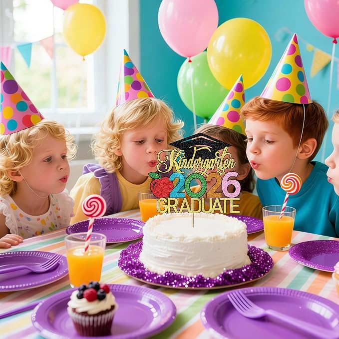 Kindergarten 2026 Graduate Cake Topper, Chirldren Graduation Cake Decorations, Preschool Kindergarten Graduations Party Decoration, Glitter Grad 2026 Happy Graduation (Black Gold)