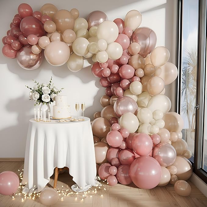 Balloon Garland Arch Kit – 146 Pcs Dusty Pink, White Sand, Nude & Rose Gold Balloons for Baby Shower, Birthday, Gender Reveal, Wedding Party – DIY Kit by Vellax™