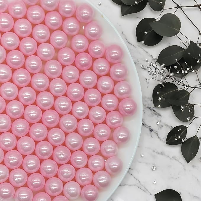 10mm Edible Pink Pearl Sugar Sprinkles Candy Mini Pearls Cake Decorations Cupcake Toppers Cookie Decorating Perfect for Wedding Party Valentine Halloween Christmas Supplies 3OZ