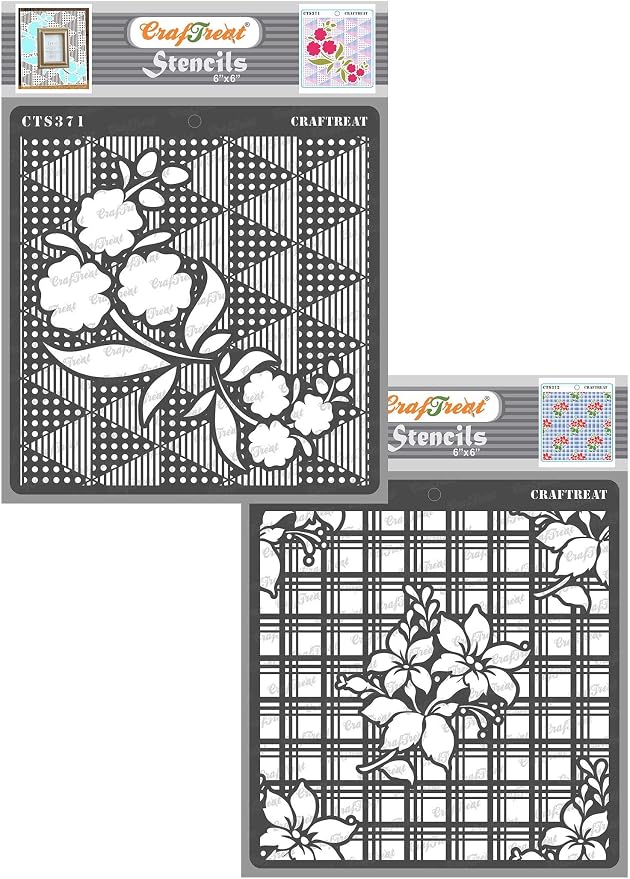 CrafTreat Flower Fusion Triangles and Plaid Stencil 6x6 Inches