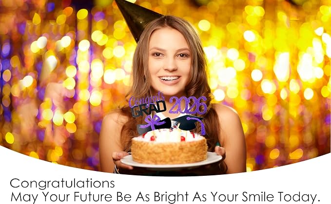 YuBoBo 2026 Graduation Cupcake Toppers, 48 PCS Food/Appetizer Picks For Graduation Party Mini Cake Decorations, Diploma, 2026, Grad Cap Set 48 Pieces (05 Purple)