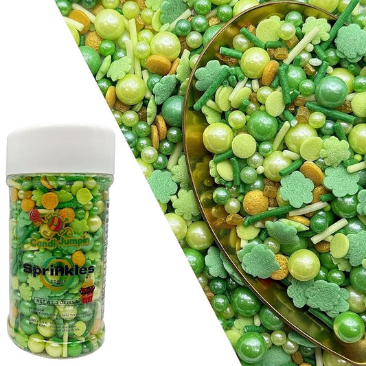 CandiJumpin Green Pearl Sprinkles, Edible Pearls and Jimmies Mix Green Sprinkles Crunchy Jimmies Edible Pearls for Cake Decorating Pearl Decoration for Baking Baby Shower St Patricks Day Birthday Wedding Christmas Supplies 3 OZ