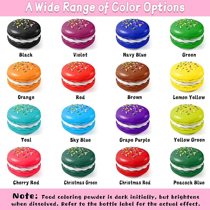 Food Coloring Powder - 16 Colors Vibrant Powdered Food Coloring, Concentrated Edible Dye Powder for Baking, Icing, Cooking, Cake Decorating, Cookies, Frosting - 5g/Bottle