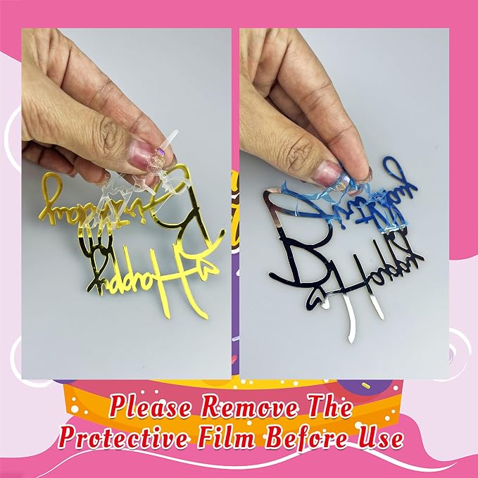 24 PCS Gold Happy Birthday Cake Toppers Mirror Acrylic Side Cake Decorations 8 Styles