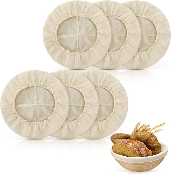 Boao 6 Pieces Bread Banneton Proofing Basket Liner Cloth Cover Natural Rattan Baking Dough Banneton Proofing Sourdough Basket Cloth Liner Bread Baking Supplies (Round,9 Inch)