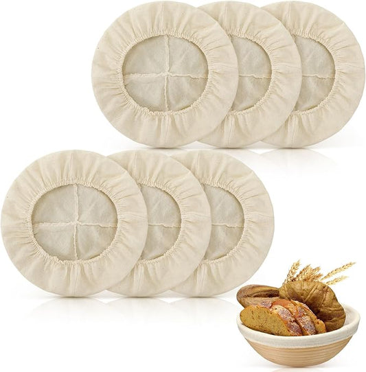 Boao 6 Pieces Bread Banneton Proofing Basket Liner Cloth Cover Natural Rattan Baking Dough Banneton Proofing Sourdough Basket Cloth Liner Bread Baking Supplies (Round,9 Inch)