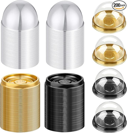 Patelai 200 Pcs Mini Cupcake Boxes Containers Clear Plastic Muffins Cheese Pastry Containers with Dome Lids for Wedding Birthday Party Gifts Supplies, 2.87 x 2.87 x 1.97 Inch (Gold, Black)