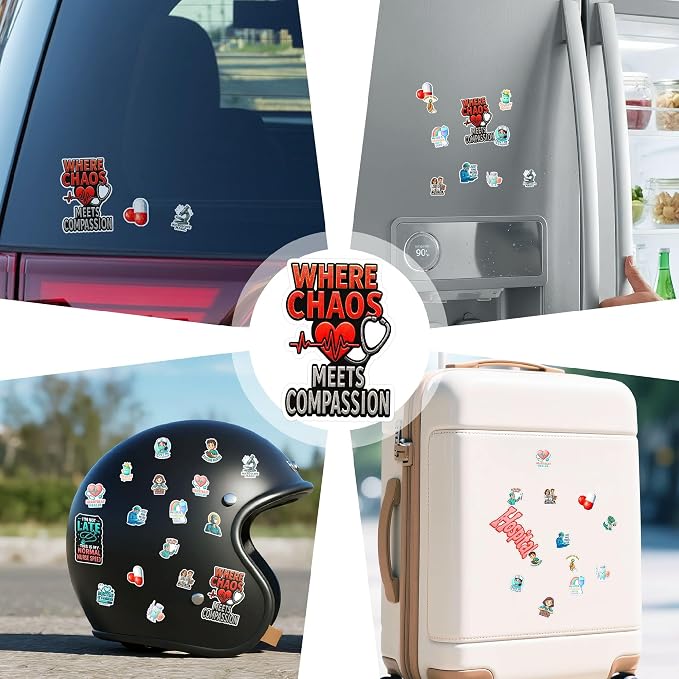 100 PCS Hospital Stickers Pack, Medical Nurse Doctor Vinyl Waterproof Decals, Funny Healthcare Sticker for Hard Hat Bumper Car Water Bottle Laptop Scrapbook, Gifts for Students Adults
