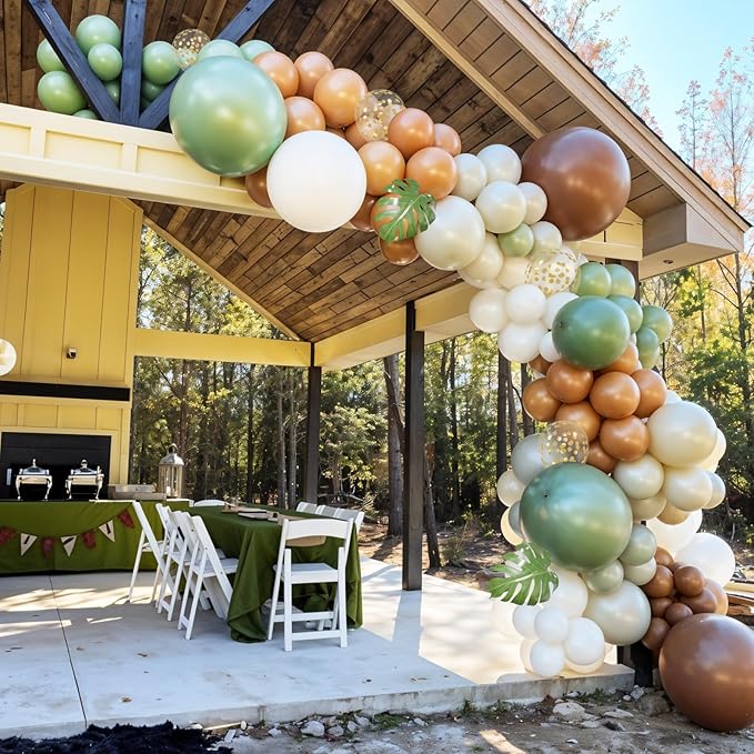Woodland Balloon Arch Kit, Sage Green Brown Nude Metallic Confetti Gold Deer Foil Balloons with Palm Leaves for Boy Baby Shower Decoration Safari Jungle Birthday Party Gender Reveal