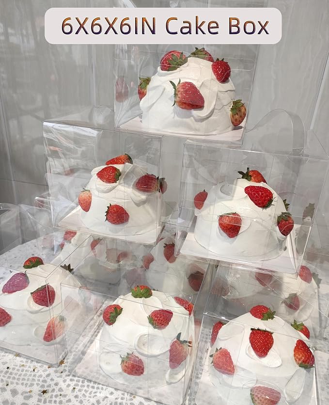 6x6x6Inch Transparent Bakery Boxes with Handles,20Pcs 5inch 6inch Clear Cake Box,Mini Cake Boxes,Clear gift boxes for wedding,birthday,party