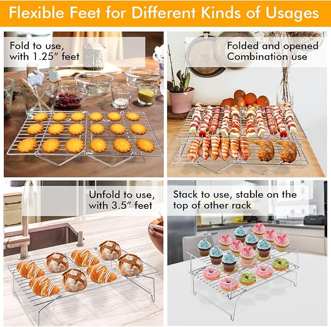 TeamFar Cooling Rack, 15”x10” Stainless Steel Wire Rack forBaking Roasting Cooling, Non-Toxic & Heavy Duty, Stackable & Flexible, Dishwasher Safe, 2-Tier