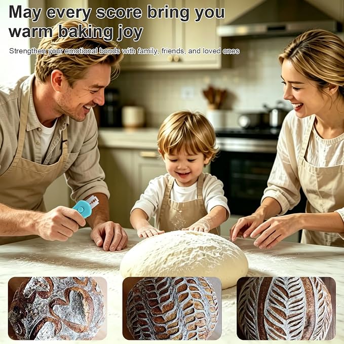 Herda Sourdough Scoring Tool with 5 Bread Lame Blades, Retractable & Magnetic Design, Professional Bread Baking Scorer with Ergonomic Handle for Sourdough Bread, Baguette, Rye Bread （Blue）