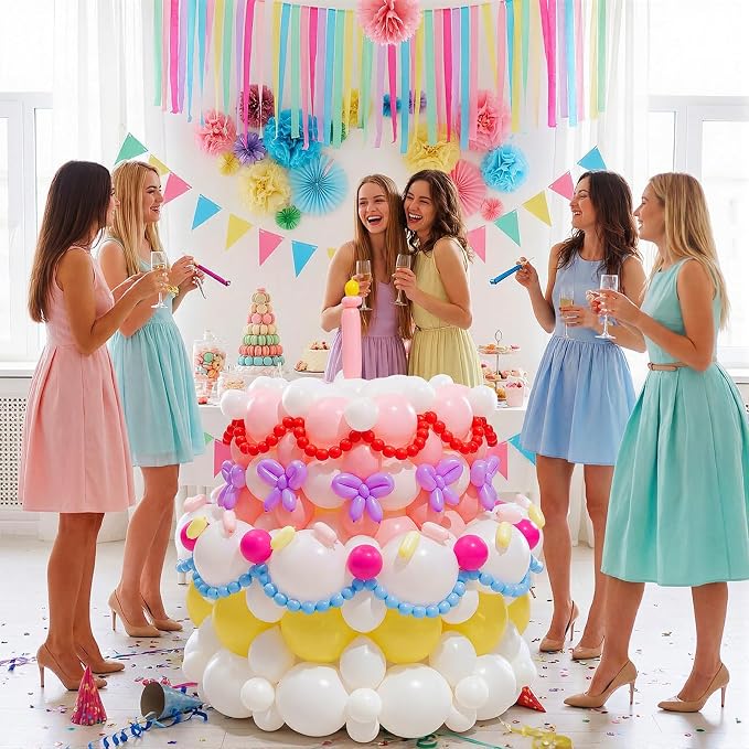 209 Pcs Colorful Birthday Cake Balloon Set Pastel Balloon Kit Macaron Pink White Yellow Rose Red Blue Purple Balloons for Birthday Baby Shower Wedding Anniversary Party Decorations Supplies