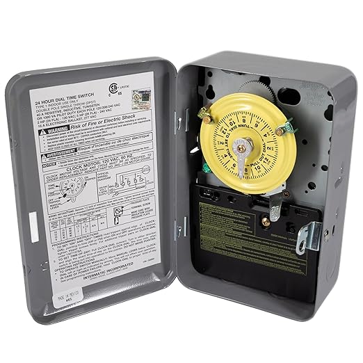Intermatic T103 24-Hour Mechanical Timer Switch - 120V DPST, Indoor Metal Enclosure, Heavy-Duty Programmable Time Switch - 40A Load Control for Pumps, Lighting, HVAC, and Fans