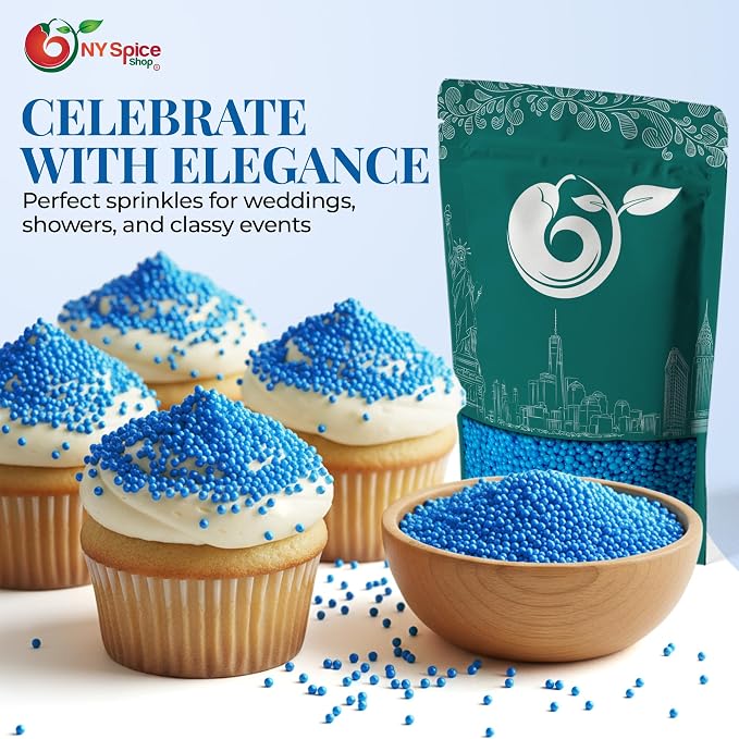 NY Spice Shop Blue Nonpareils - 1 Pound Colorful Candy Sprinkles - Blue Nonpareil Candies - Candy Sprinkles for Decorating Cupcakes, Cookies, Cakes, Chocolates and Desserts