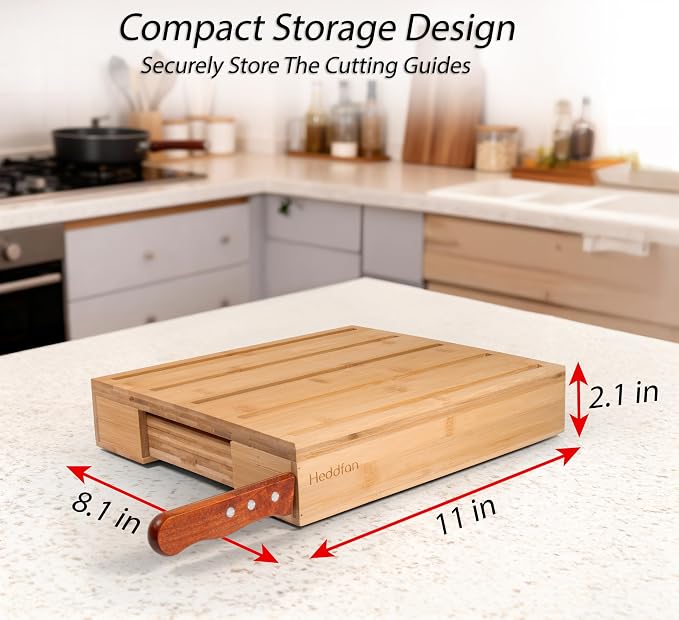 Bamboo Bread Slicer For Homemade Bread - Built-In Knife Slot, Crumb Catcher & Storage Compartment - Adjustable Extra Wide & High For Sourdough, 12” Knife Blade Included *BREAKAGE ISSUE NOW FIXED*
