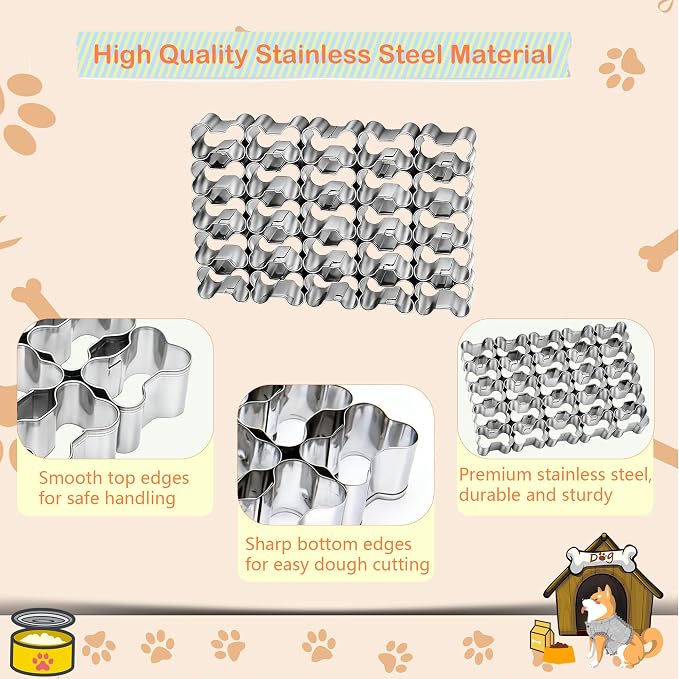 1 PCS 25 Cavity Mini Dog Bone Cookie Cutter, Stainless Steel Multi-Grid Bone Shaped Cookie Cutter Biscuit Cutters Molds Baking Molds for DIY Crafts Pet Dog Theme Party Homemade Treats Baking